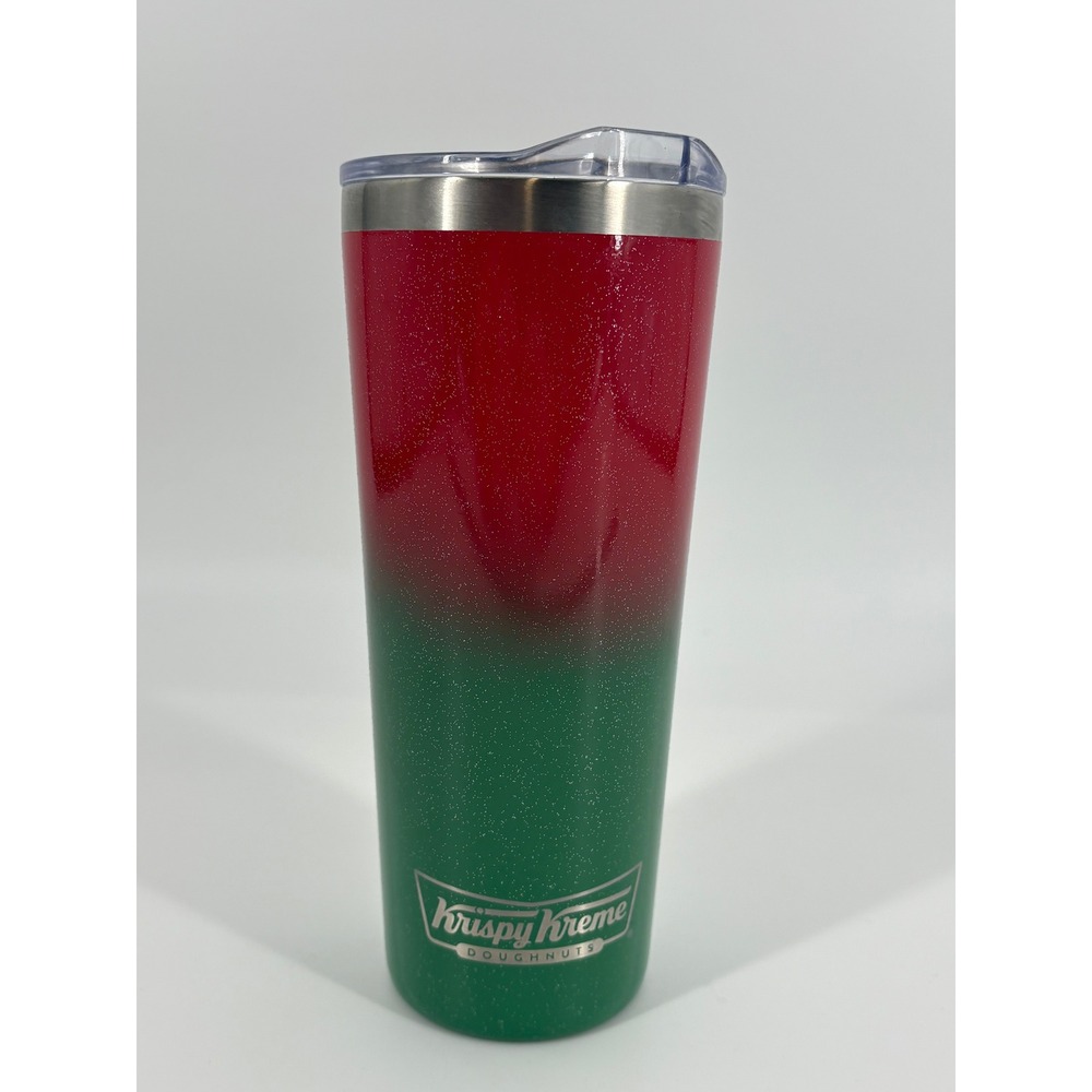 Krispy Kreme Holiday Glitter SS Tumbler 20oz Red Green Christmas Travel Mug‎